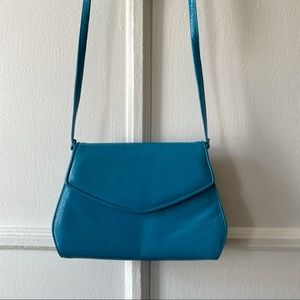 Vintage 80s 90s blue leather clutch cross body bag